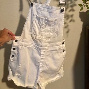 White denim overalls